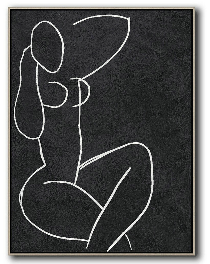 Black And White Minimal Painting On Canvas,Hand Painted Aclylic Painting On Canvas #T7B7